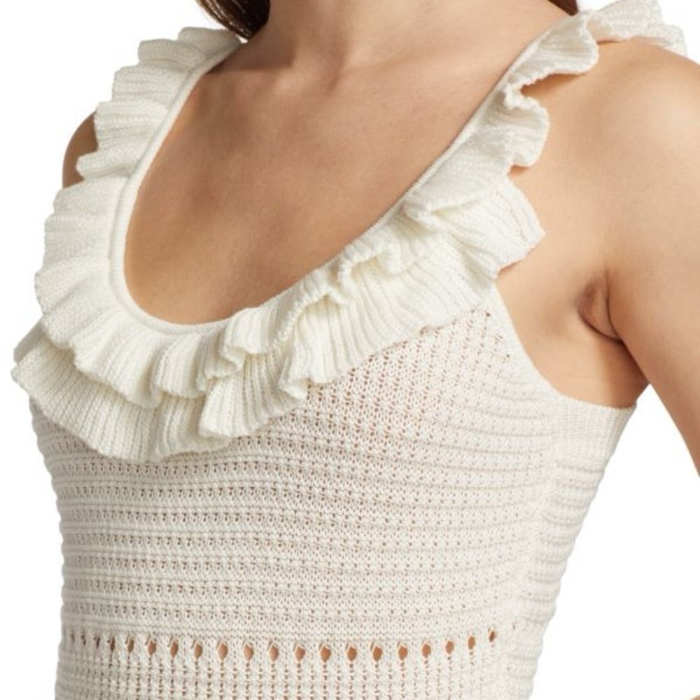 7 For All Mankind Cream Ruffled Tank Top - Picture 2 of 14